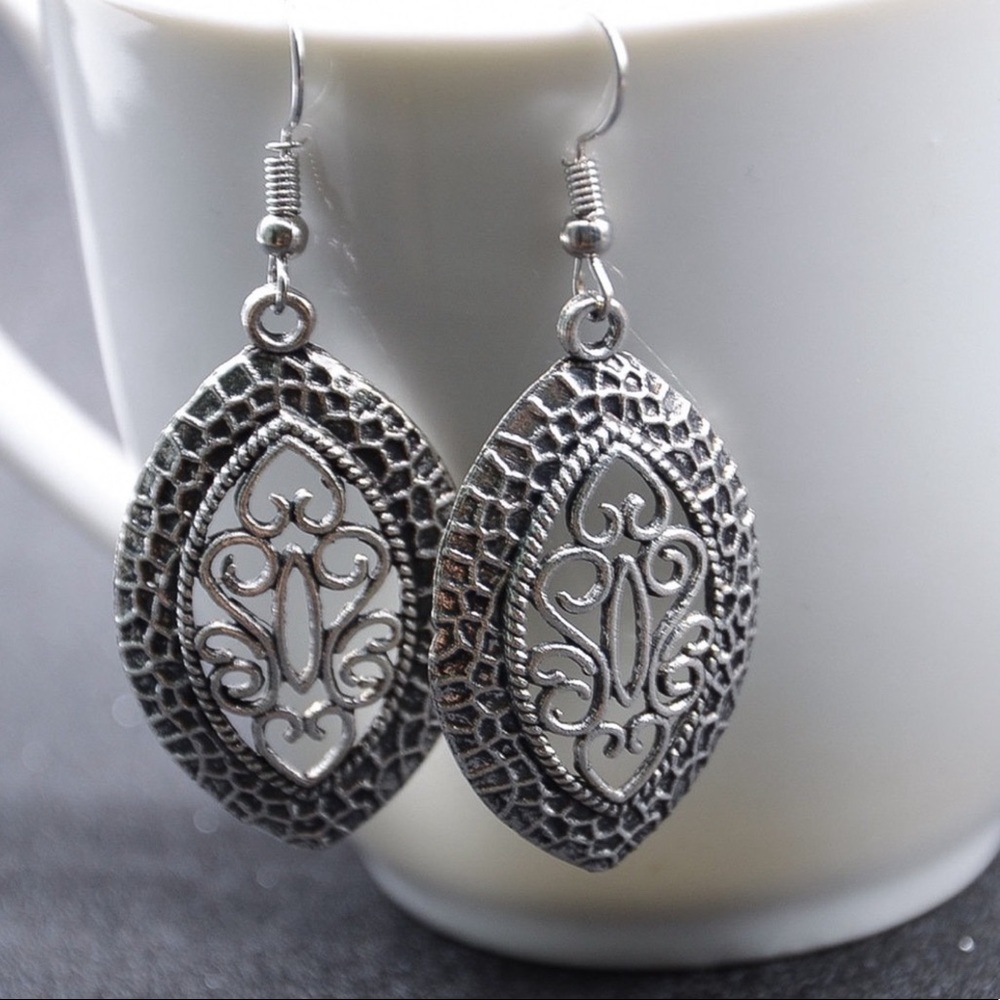 Any 4/$25! Antiqued Silver Boho Ellipse Drop Earrings - Picture 6 of 10